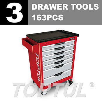 W/7-Drawer Tool Trolley - 163PCS Mechanical Tool Set (PRO-LINE SERIES) RED