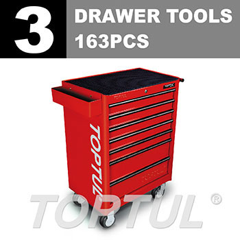 W/7-Drawer Tool Trolley - 163PCS Mechanical Tool Set (GENERAL SERIES) RED