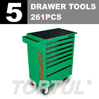 W/7-Drawer Tool Trolley - 261PCS Mechanical Tool Set (GENERAL SERIES) GREEN