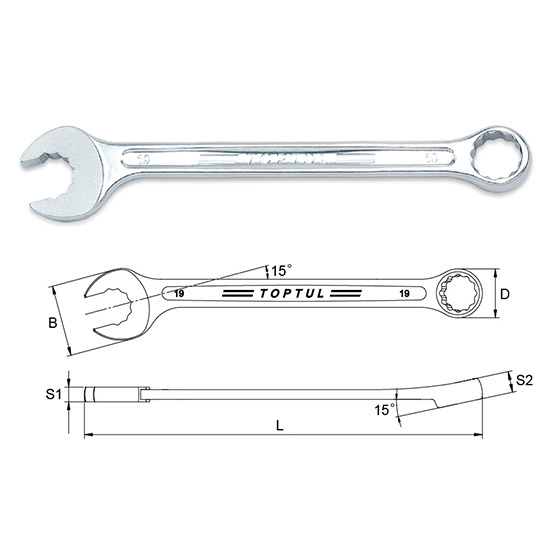 Super-Torque Dynamic Combination Wrench 15&#xB0; Offset - METRIC