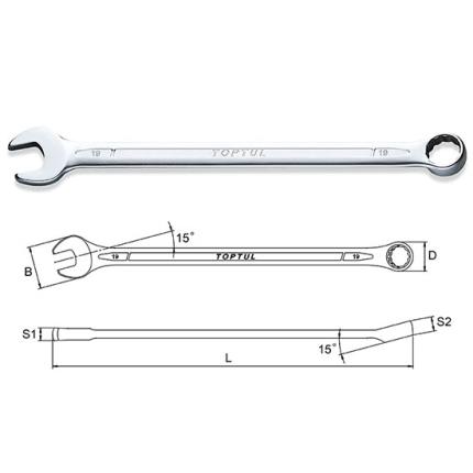 Extra Long Combination Wrench 15&#xB0; Offset - METRIC (Satin Chrome Finished)