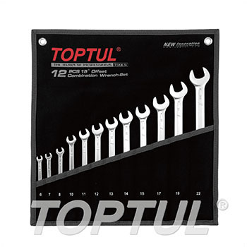 15° Offset Long Combination Wrench Set - POUCH BAG - BLACK (Satin Chrome Finished)