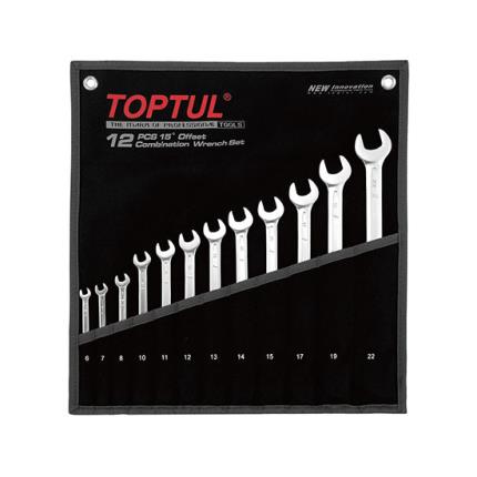 15&#xB0; Offset Long Combination Wrench Set - POUCH BAG - BLACK (Satin Chrome Finished)