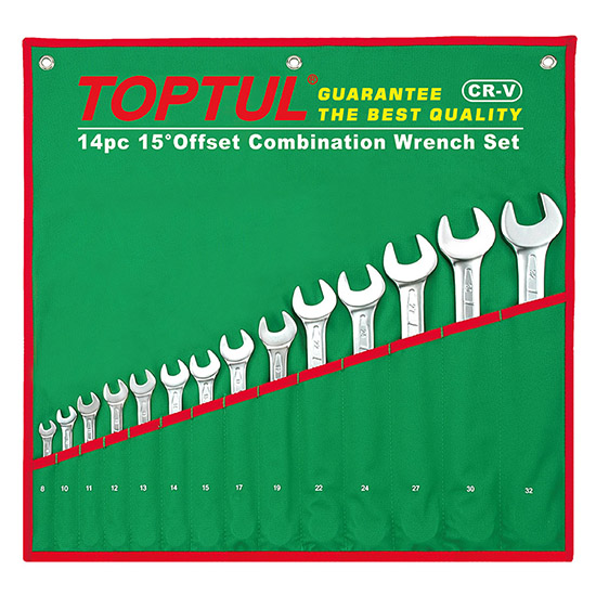 15° Offset Standard Combination Wrench Set - POUCH BAG - GREEN - TOPTUL The  Mark of Professional Tools