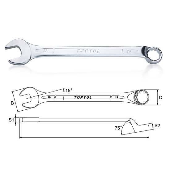 Standard Combination Wrench 75° Offset - METRIC (Satin Chrome Finished)