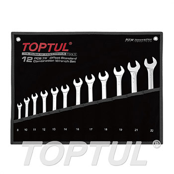 75° Offset Standard Combination Wrench Set - POUCH BAG - BLACK