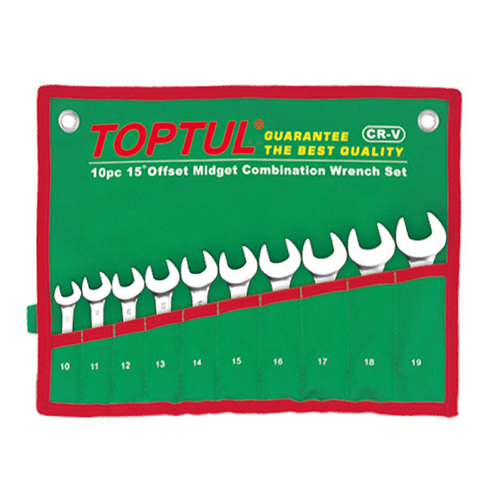 15° Offset Midget Combination Wrench Set - POUCH BAG - GREEN