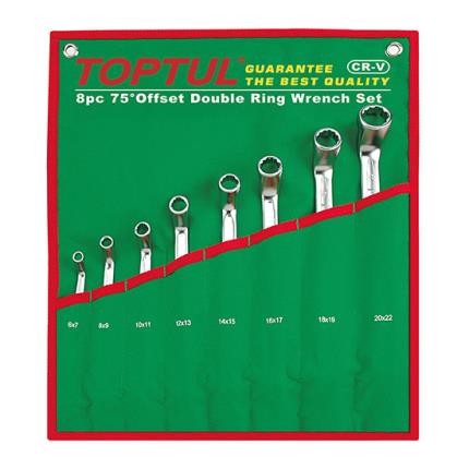 75&#xB0; Offset Double Ring Wrench Set - POUCH BAG - GREEN (Satin Chrome Finished)