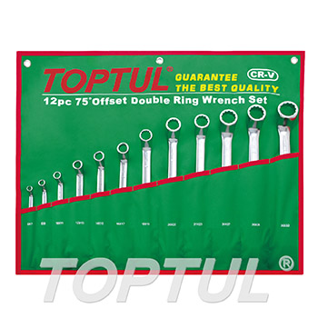 75° Offset Double Ring Wrench Set - POUCH BAG - GREEN (Mirror / Satin Chrome Finished)