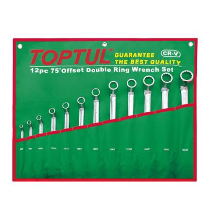 75&#xB0; Offset Double Ring Wrench Set - POUCH BAG - GREEN (Mirror / Satin Chrome Finished)