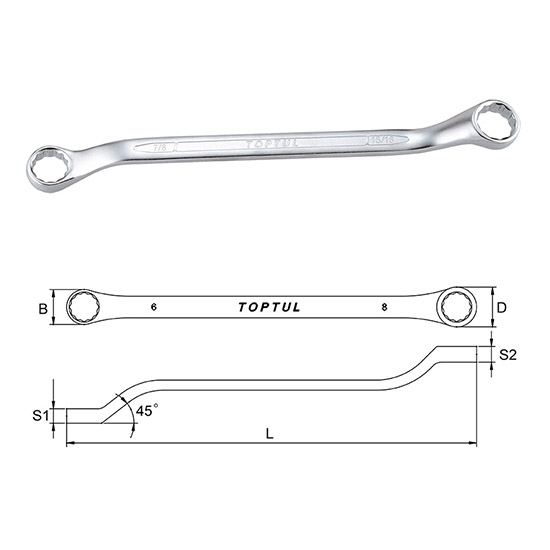 Double Ring Wrench 45° Offset - SAE (Satin Chrome Finished)