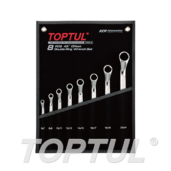 45° Offset Double Ring Wrench Set - POUCH BAG - BLACK (Mirror / Satin Chrome Finished)
