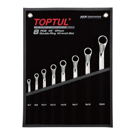 45&#xB0; Offset Double Ring Wrench Set - POUCH BAG - BLACK (Mirror / Satin Chrome Finished)