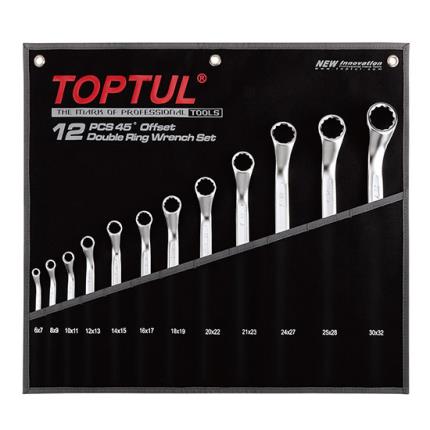 45&#xB0; Offset Double Ring Wrench Set - POUCH BAG - BLACK (Mirror / Satin Chrome Finished)