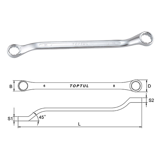 Double Ring Wrench 45&#xB0; Offset - METRIC (Satin Chrome Finished)