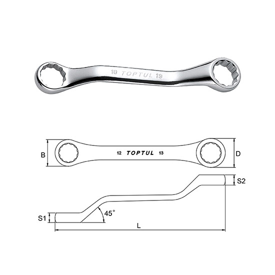 Midget Double Ring Wrench 45° Offset - Satin Chrome Finished
