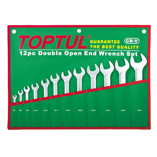 Double Open End Wrench Set - POUCH BAG - GREEN (Mirror / Satin Chrome Finished)