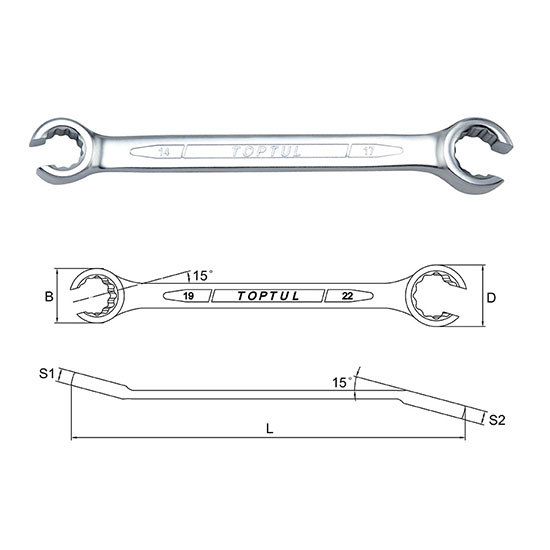 12PT - Flare Nut Wrench - METRIC (Satin Chrome Finished) - TOPTUL The Mark  of Professional Tools