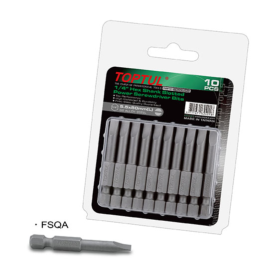 1/4" Hex Shank Slotted Power Screwdriver Bits (50mm)
