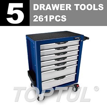 W/7-Drawer Tool Trolley - 261PCS Mechanical Tool Set (PRO-PLUS SERIES) BLUE