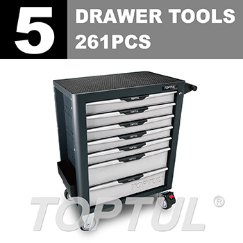W/7-Drawer Tool Trolley - 261PCS Mechanical Tool Set (PRO-PLUS SERIES) GRAY
