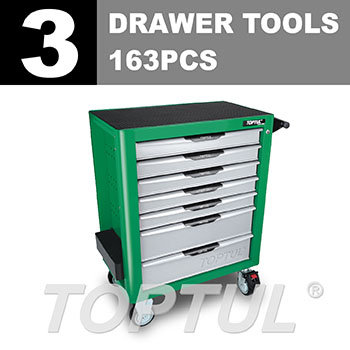 W/7-Drawer Tool Trolley - 163PCS Mechanical Tool Set (PRO-PLUS SERIES) GREEN - GLOSS FINISH