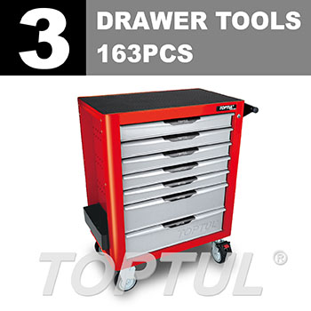W/7-Drawer Tool Trolley - 163PCS Mechanical Tool Set (PRO-PLUS SERIES) RED - GLOSS FINISH