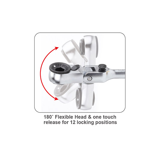 1/4&quot; (H) Locking Flexible Head Mini Reversible Bit Ratchet Handle