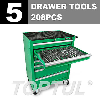 W/7-Drawer Tool Trolley - 208PCS Mechanical Tool Set (ECONOMIC SERIES) GREEN