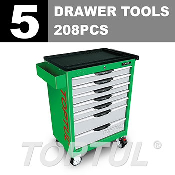 W/7-Drawer Tool Trolley - 208PCS Mechanical Tool Set (PRO-LINE SERIES) GREEN