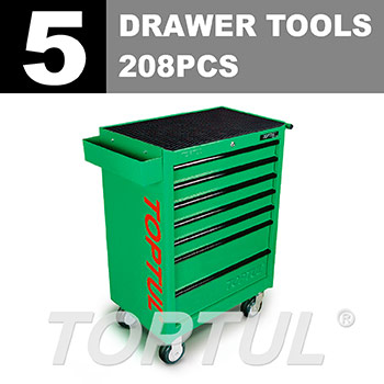 W/7-Drawer Tool Trolley - 208PCS Mechanical Tool Set (GENERAL SERIES) GREEN