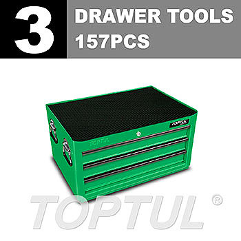 W/3-Drawer Tool Chest - 157PCS Mechanical Tool Set (GENERAL SERIES) GREEN