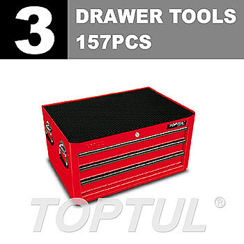 W/3-Drawer Tool Chest - 157PCS Mechanical Tool Set (GENERAL SERIES) RED
