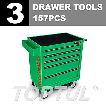W/5-Drawer Tool Trolley - 157PCS Mechanical Tool Set (GENERAL SERIES) GREEN