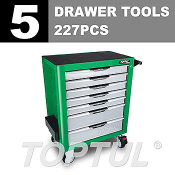 W/7-Drawer Tool Trolley - 227PCS Mechanical Tool Set (PRO-PLUS SERIES) GREEN - GLOSS FINISH