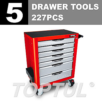 W/7-Drawer Tool Trolley - 227PCS Mechanical Tool Set (PRO-PLUS SERIES) RED - GLOSS FINISH