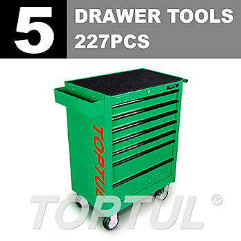 W/7-Drawer Tool Trolley - 227PCS Mechanical Tool Set (GENERAL SERIES) GREEN