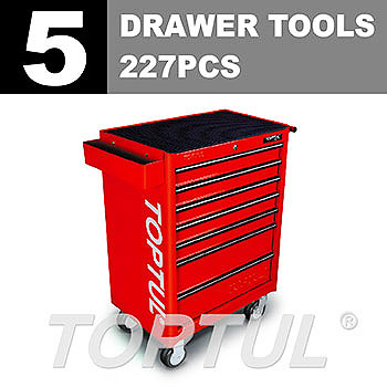 W/7-Drawer Tool Trolley - 227PCS Mechanical Tool Set (GENERAL SERIES) RED