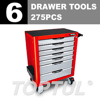 W/7-Drawer Tool Trolley - 275PCS Mechanical Tool Set (PRO-PLUS SERIES) RED - GLOSS FINISH