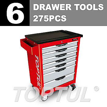 W/7-Drawer Tool Trolley - 275PCS Mechanical Tool Set (PRO-LINE SERIES) RED