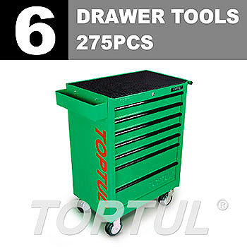 W/7-Drawer Tool Trolley - 275PCS Mechanical Tool Set (GENERAL SERIES) GREEN