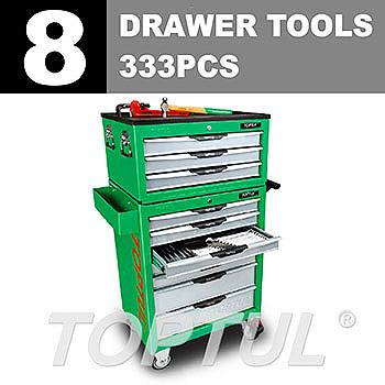 W/3-Drawer Tool Chest + W/7-Drawer Tool Trolley (PRO-LINE SERIES) GREEN
