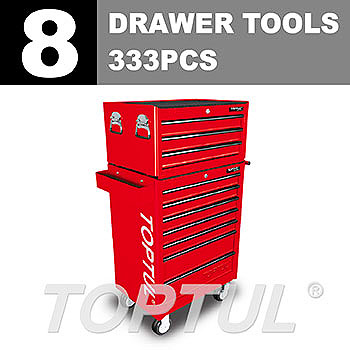 W/3-Drawer Tool Chest + W/7-Drawer Tool Trolley (GENERAL SERIES) RED