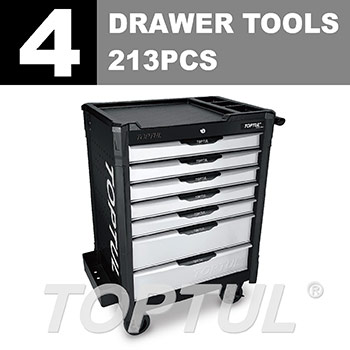 W/7-Drawer Tool Trolley - 213PCS Mechanical Tool Set (BUMPER SERIES) BLACK