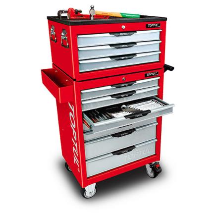 W/3-Drawer Tool Chest + W/7-Drawer Tool Trolley (PRO-LINE SERIES) RED -  TOPTUL The Mark of Professional Tools