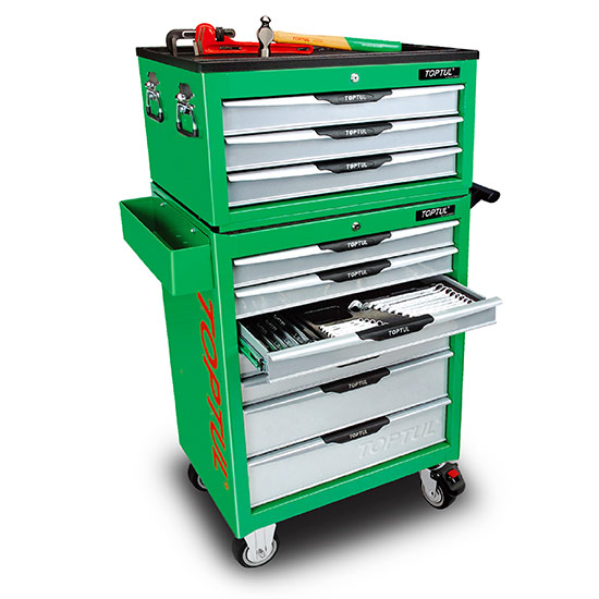 W/3-Drawer Tool Chest + W/7-Drawer Tool Trolley (PRO-LINE SERIES) GREEN
