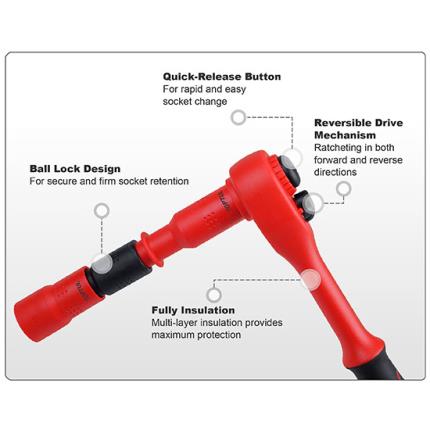 VDE Insulated Reversible Ratchet Handle with Quick Release