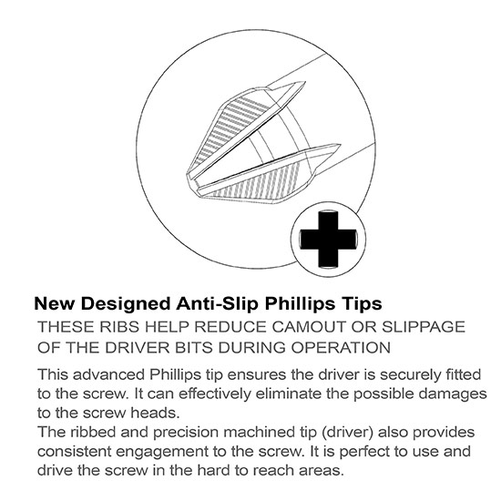 1/4&quot; Hex Shank Anti-Slip Phillips Magnetic Power Screwdriver Bits (100mml)