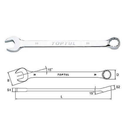 Long Combination Wrench 15&#xB0; Offset - METRIC (Mirror Polished)