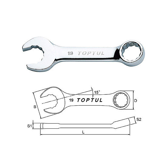 Midget Dynamic Combination Wrench 15° Offset - METRIC